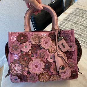 Coach Rogue 25 Pink with Tea Rose Appliqués
